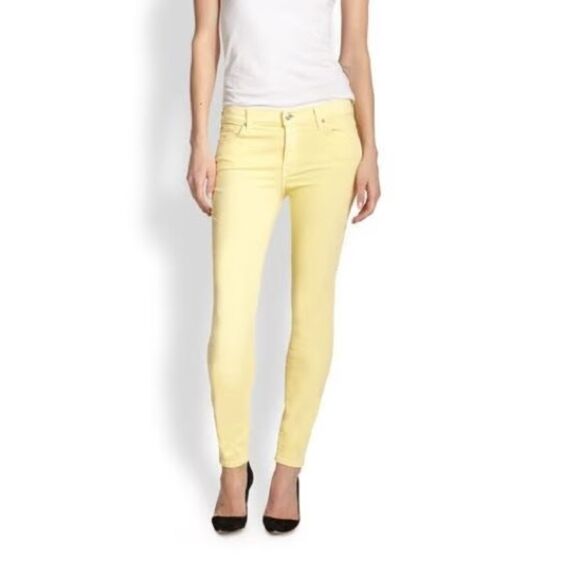 New 7 For All Mankind Yellow Skinny High Waist Ankle Stretch Jeans - Picture 1 of 8